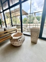 Sooboho Antik Beyaz Toprak Saksı Yuvarlak