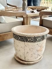 Sooboho Antik Beyaz Toprak Saksı Küçük Yuvarlak