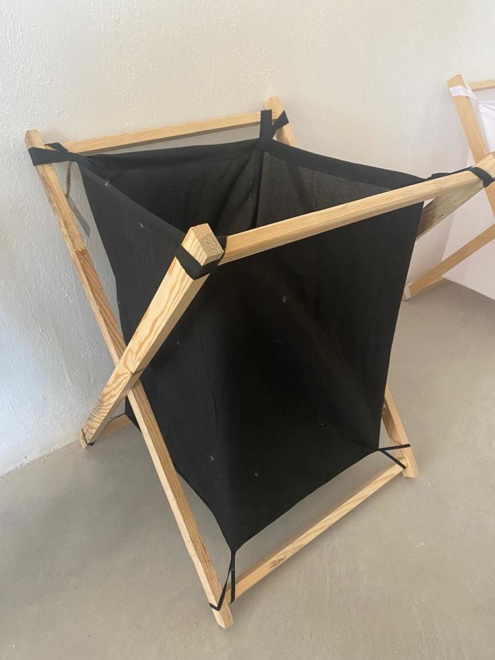 Sooboho Ahşap Bez Torba Çamaşır Sepeti Siyah