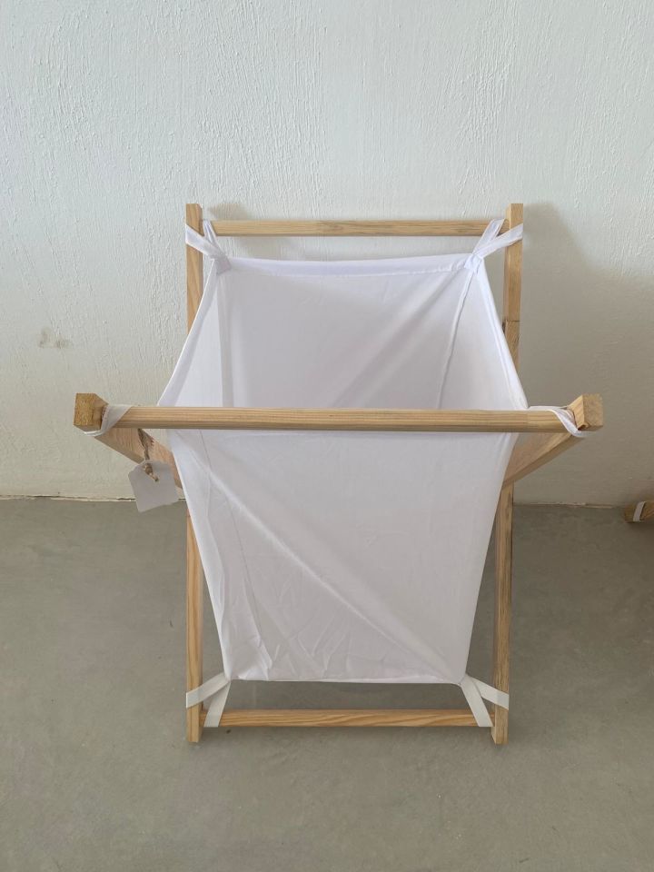 Sooboho Ahşap Bez Torba Çamaşır Sepeti Beyaz