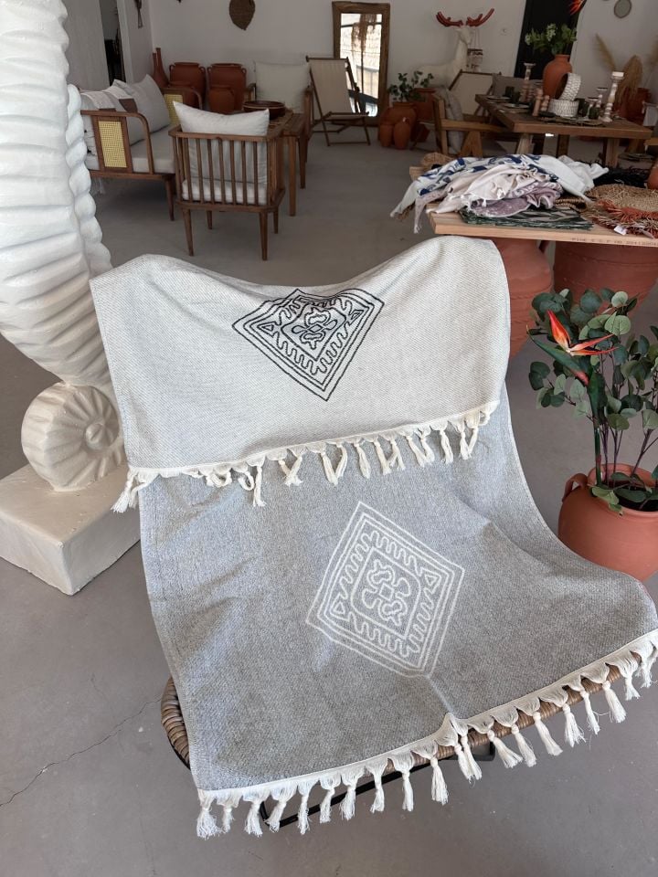 Sooboho Desenli Jakarlı Örme %100 Pamuk Peştemal