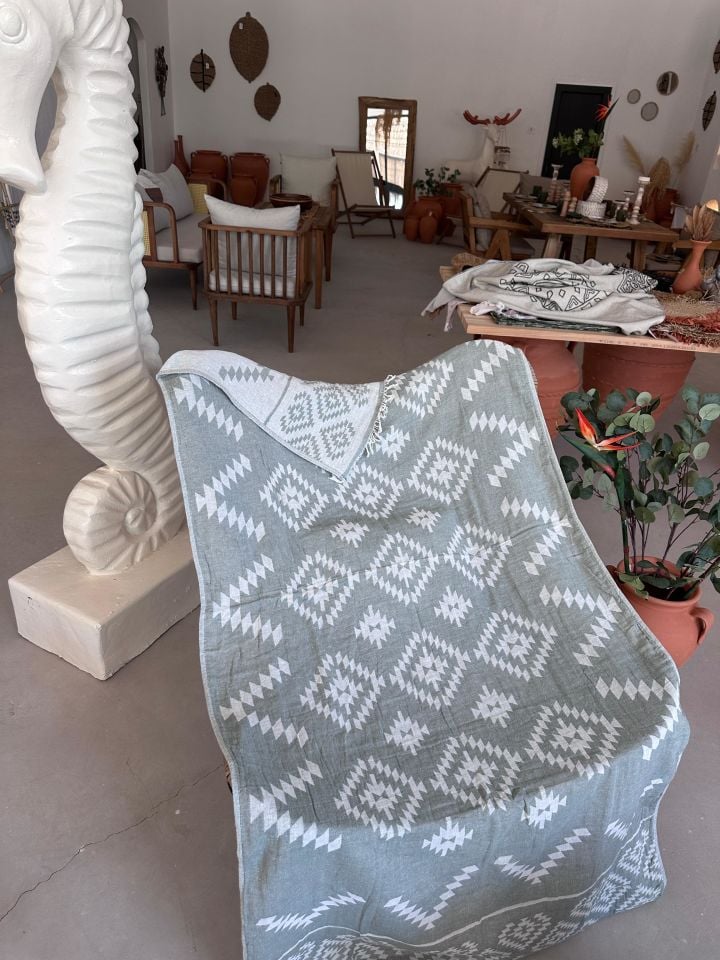 Sooboho Desenli Jakarlı Örme %100 Pamuk Peştemal