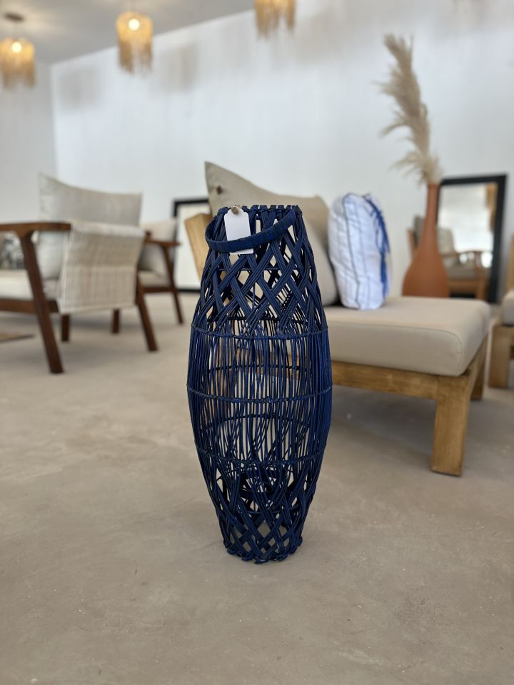 Sooboho Dekor Mavi Rattan Hasır Mumluk / Fener