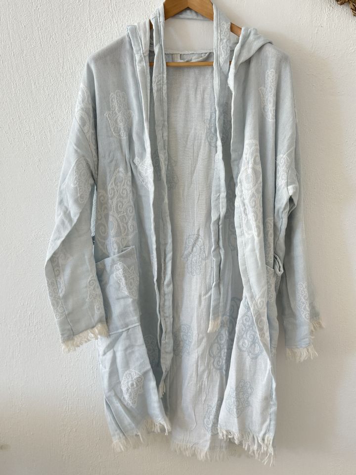 Sooboho Pamuk Kimono Bornoz Fatma Ana Eli Açık Mavi