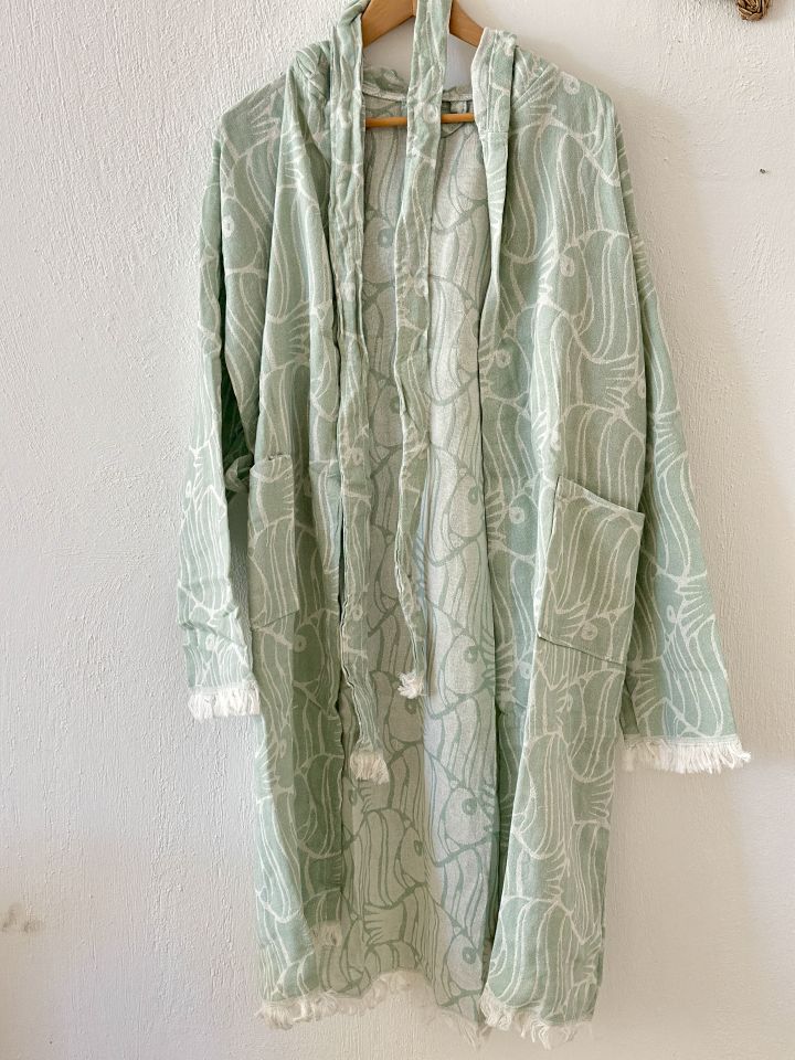 Sooboho Pamuk Kimono Bornoz Balık Mint Yeşili