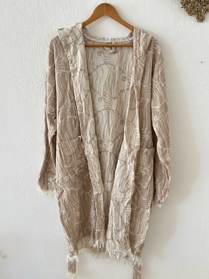 Sooboho Pamuk Kimono Bornoz Balık Hardal