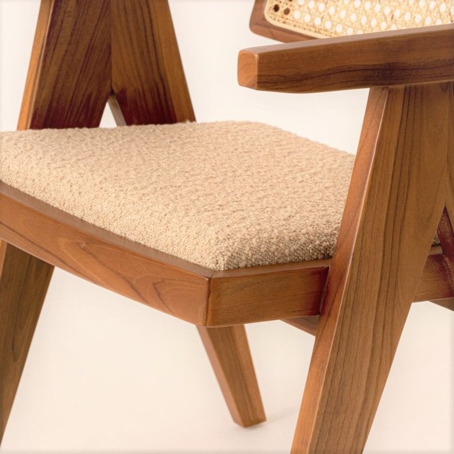 İskandinav Pier Ahşap Hazeran Rattan Sandalye Teddy